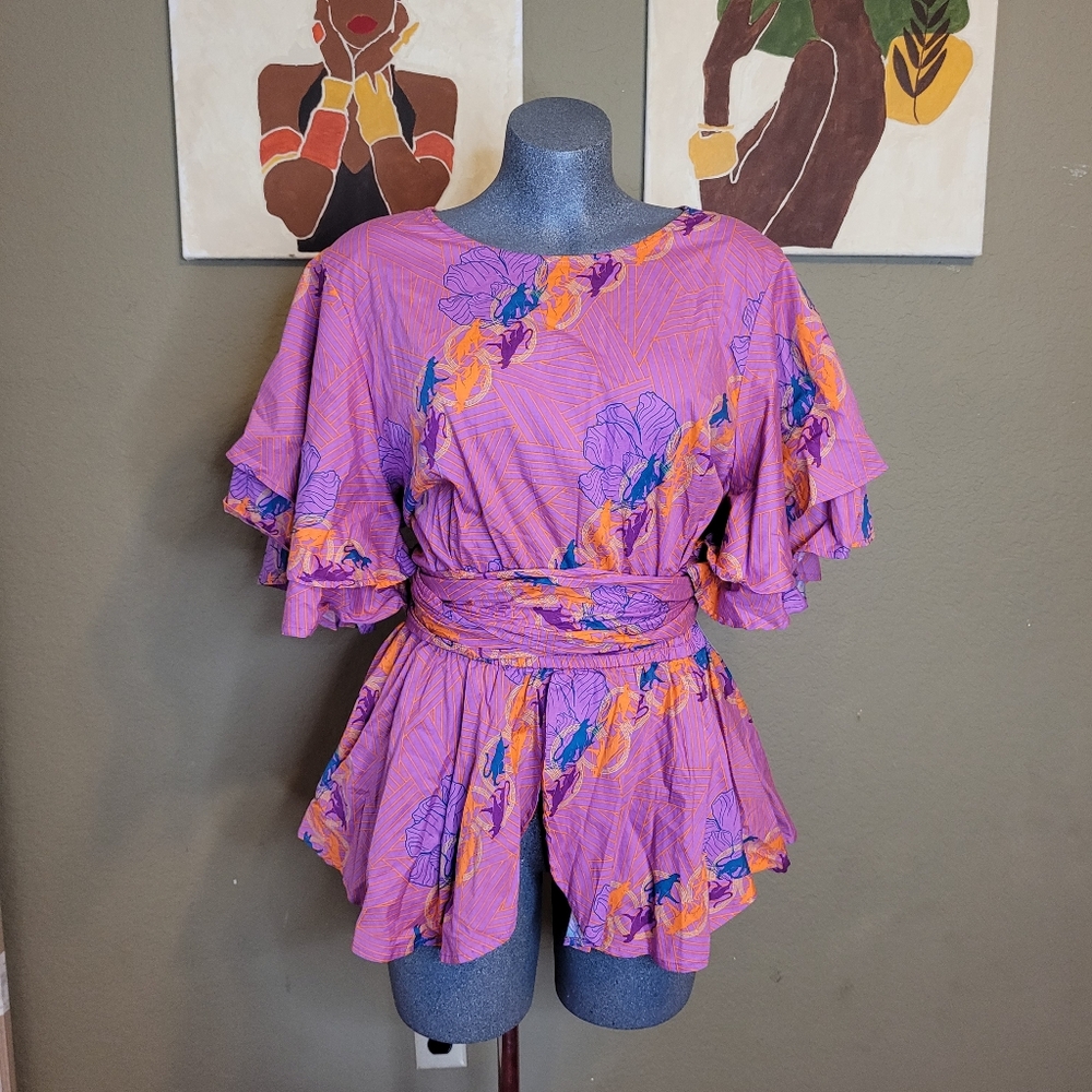 Ruffle Blouse Purple and Orange Size 2X